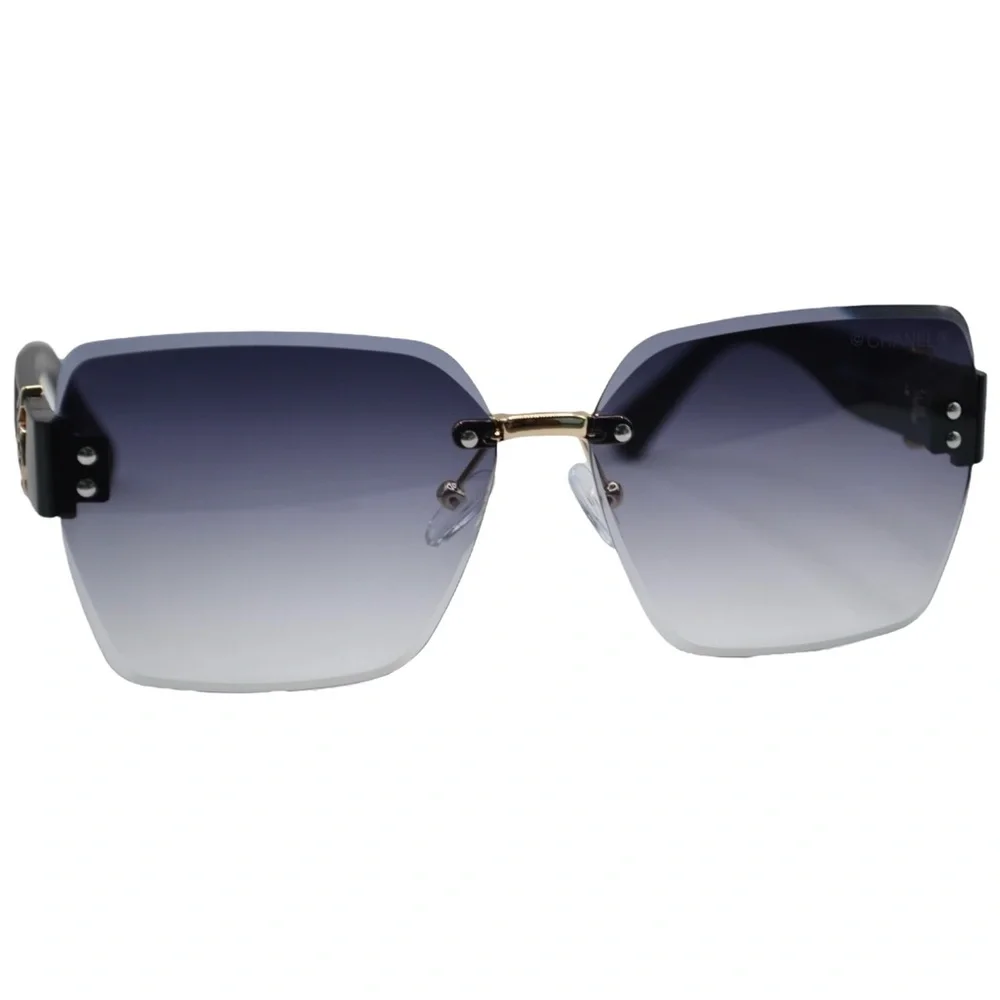 Chanel Women’s Rimless Sunglasses | Black/Purple Frame | Gray Gradient Lens - Picture 2 of 12
